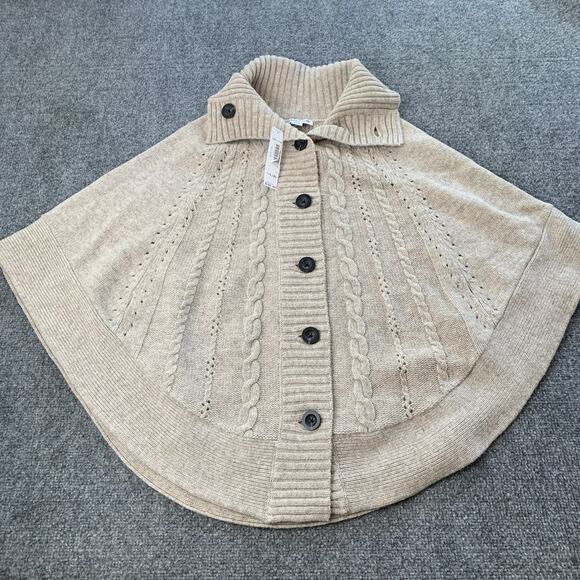 Pendleton Womens Lambs Wool Cape Poncho Button Front Jacket L/XL Beige “NEW” - Picture 1 of 15